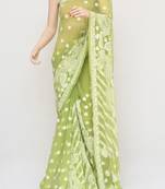 Green embroidered georgette saree with blouse