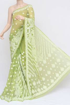 Green embroidered georgette saree with blouse 2