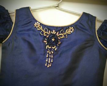 N.Blue/Orange - Off-Shoulder Pattern Top with Embossed Foil Organza Fabric Patiala & Dupatta Set for Girl Kids 4