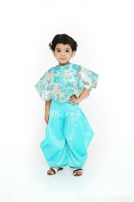 Sea Green - Jari weaved Brasso Fabric Poncho with Choli & Patiala Set for Girl Kids 1