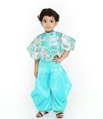 Sea Green - Jari weaved Brasso Fabric Poncho with Choli & Patiala Set for Girl Kids