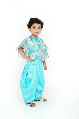 Sea Green - Jari weaved Brasso Fabric Poncho with Choli & Patiala Set for Girl Kids 2