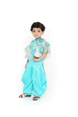 Sea Green - Jari weaved Brasso Fabric Poncho with Choli & Patiala Set for Girl Kids 3