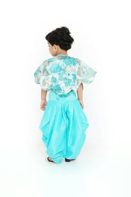 Sea Green - Jari weaved Brasso Fabric Poncho with Choli & Patiala Set for Girl Kids 5