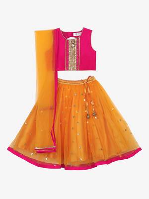 Saka Designs Neon Pink & Orange Lehenga Choli With Sequenced Work 1