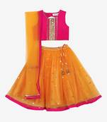 Saka Designs Neon Pink & Orange Lehenga Choli With Sequenced Work