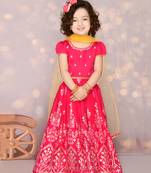 Hot Pink Viscose Rayon Silver Embroidered Lehenga Choli for Kids