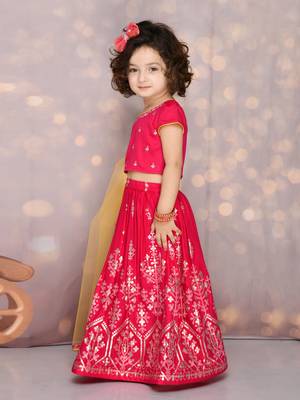 Hot Pink Viscose Rayon Silver Embroidered Lehenga Choli for Kids 2