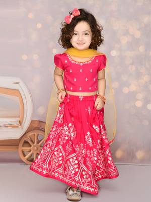 Hot Pink Viscose Rayon Silver Embroidered Lehenga Choli for Kids 3