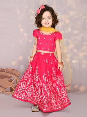 Hot Pink Viscose Rayon Silver Embroidered Lehenga Choli for Kids 4
