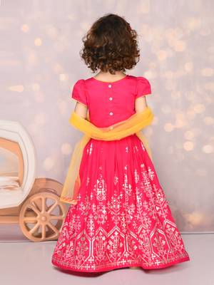 Hot Pink Viscose Rayon Silver Embroidered Lehenga Choli for Kids 5