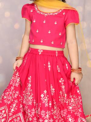 Hot Pink Viscose Rayon Silver Embroidered Lehenga Choli for Kids 6