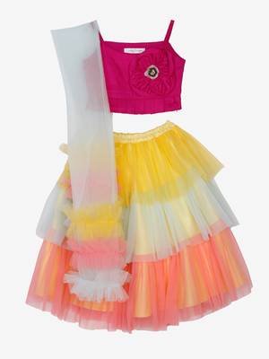 Saka Designs Magenta Ruffled Lehenga Choli With Dupatta 1