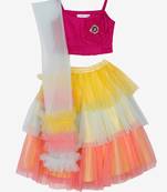 Saka Designs Magenta Ruffled Lehenga Choli With Dupatta