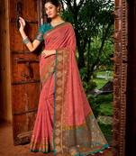 Peach woven chanderi saree with blouse