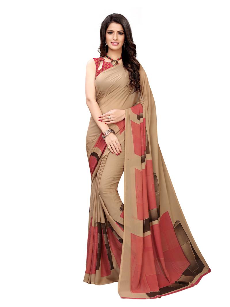 Multicolor Printed Georgette Saree With Blouse