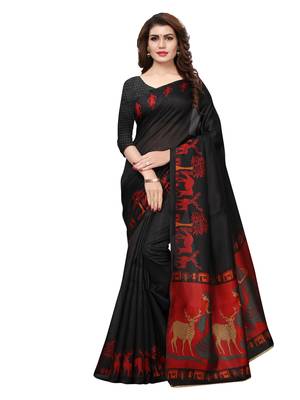 Black Printed Art Silk Saree With Blouse 3