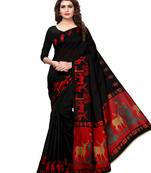 Black Printed Art Silk Saree With Blouse