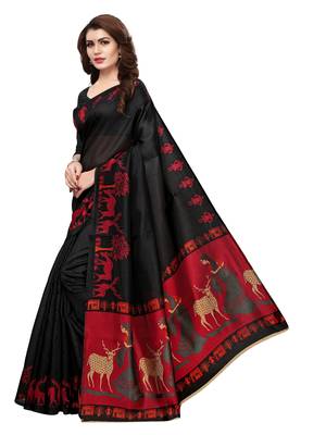 Black Printed Art Silk Saree With Blouse 4