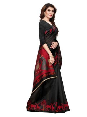 Black Printed Art Silk Saree With Blouse 5
