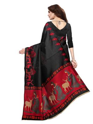 Black Printed Art Silk Saree With Blouse 6