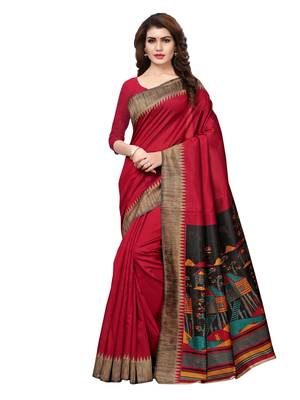 Maroon Printed Art Silk Saree With Blouse 1