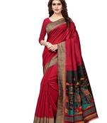 Maroon Printed Art Silk Saree With Blouse
