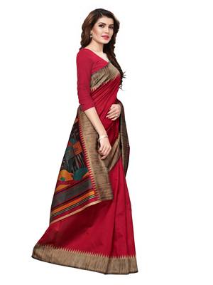 Maroon Printed Art Silk Saree With Blouse 3