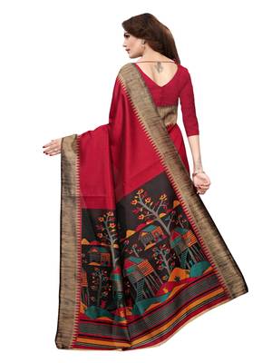 Maroon Printed Art Silk Saree With Blouse 4