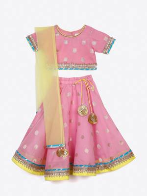 Saka Designs Pink Poly Chanderi Lehenga Choli With Dupatta 1