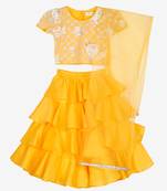 Saka Designs Ivory And Yellow Ruffled Lehengas Choli Set