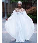 Grand Royal White Kaftan Gown with Gold Zari & Stone Work | Luxury Wedding & Evening Wear