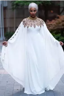 Grand Royal White Kaftan Gown with Gold Zari & Stone Work | Luxury Wedding & Evening Wear