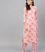 Pink printed cotton pant-kurta