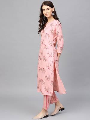 Pink printed cotton pant-kurta 2