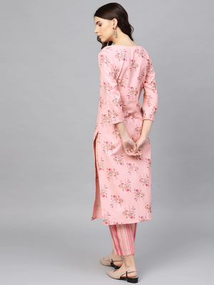 Pink printed cotton pant-kurta 3