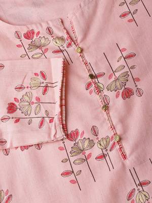 Pink printed cotton pant-kurta 4
