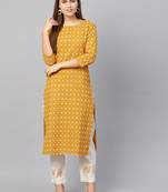 Mustard printed cotton kurti-trouser