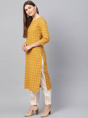 Mustard printed cotton kurti-trouser 2