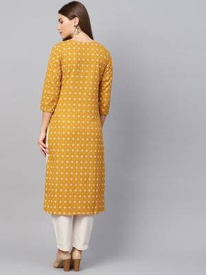 Mustard printed cotton kurti-trouser 3