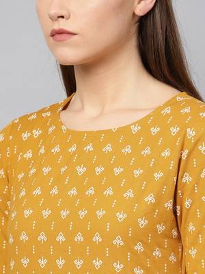 Mustard printed cotton kurti-trouser 4