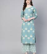 Blue printed cotton palazzo-kurta
