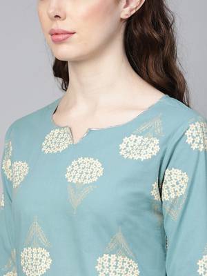 Blue printed cotton palazzo-kurta 4