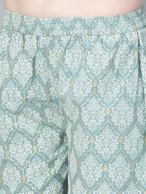 Blue printed cotton palazzo-kurta 5