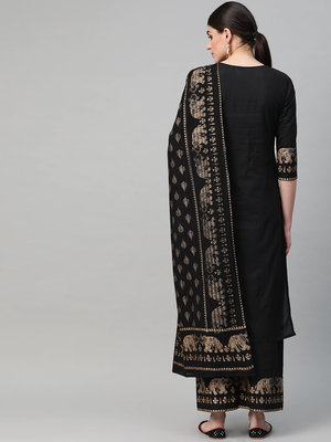 Black printed cotton kurta-suits 3