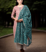 Pink printed cotton kurta-suits