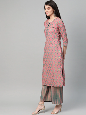 Pink printed cotton kurta-suits 2
