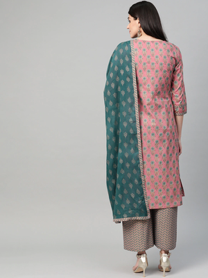 Pink printed cotton kurta-suits 3