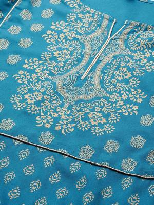 Teal-blue printed cotton kurti-trouser 4