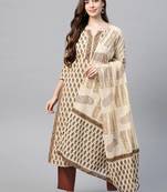 Beige printed cotton kurta-suits